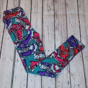 LuLaRoe Girls Sneaker Print Leggings Purple/Pink/Orange/Teal Sz Lg/XL